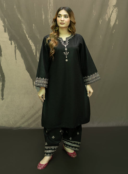 PREMIUM LILEN EMBROIDERY BLACK IRIS LONG LENGHT