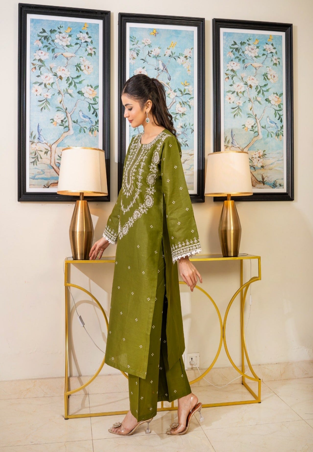 Comfitwears OLIVE EMBROIDERY 2PC