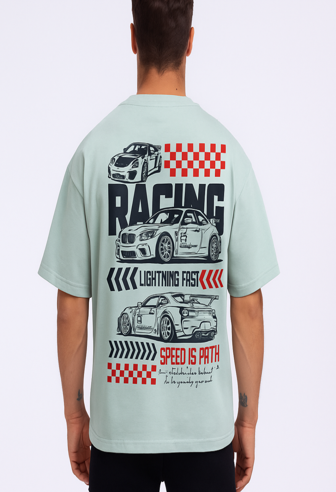T-Shirt With Slogan And Race Car Print