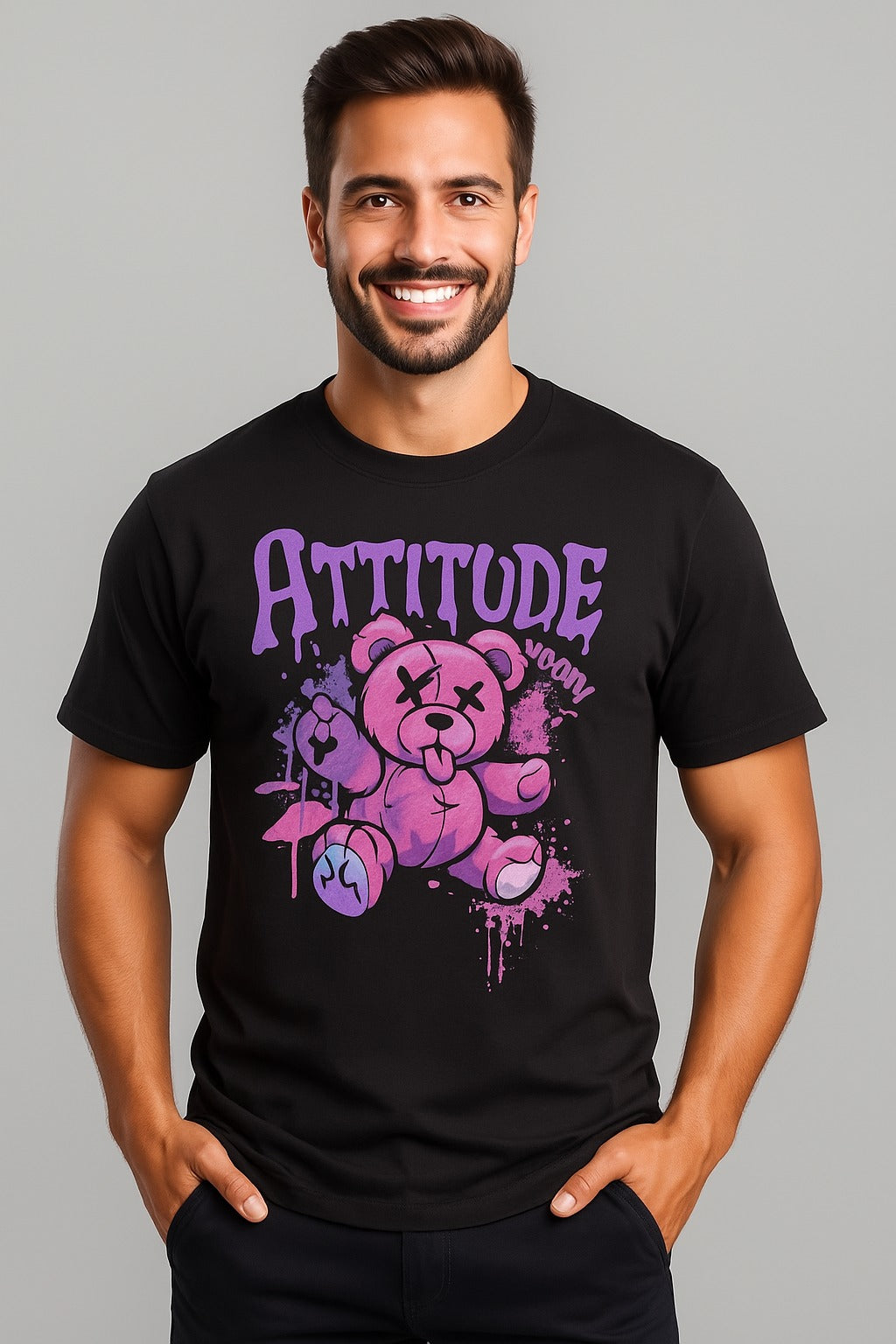 Tattered Bear Print Drop Shoulder Oversize T-Shirt