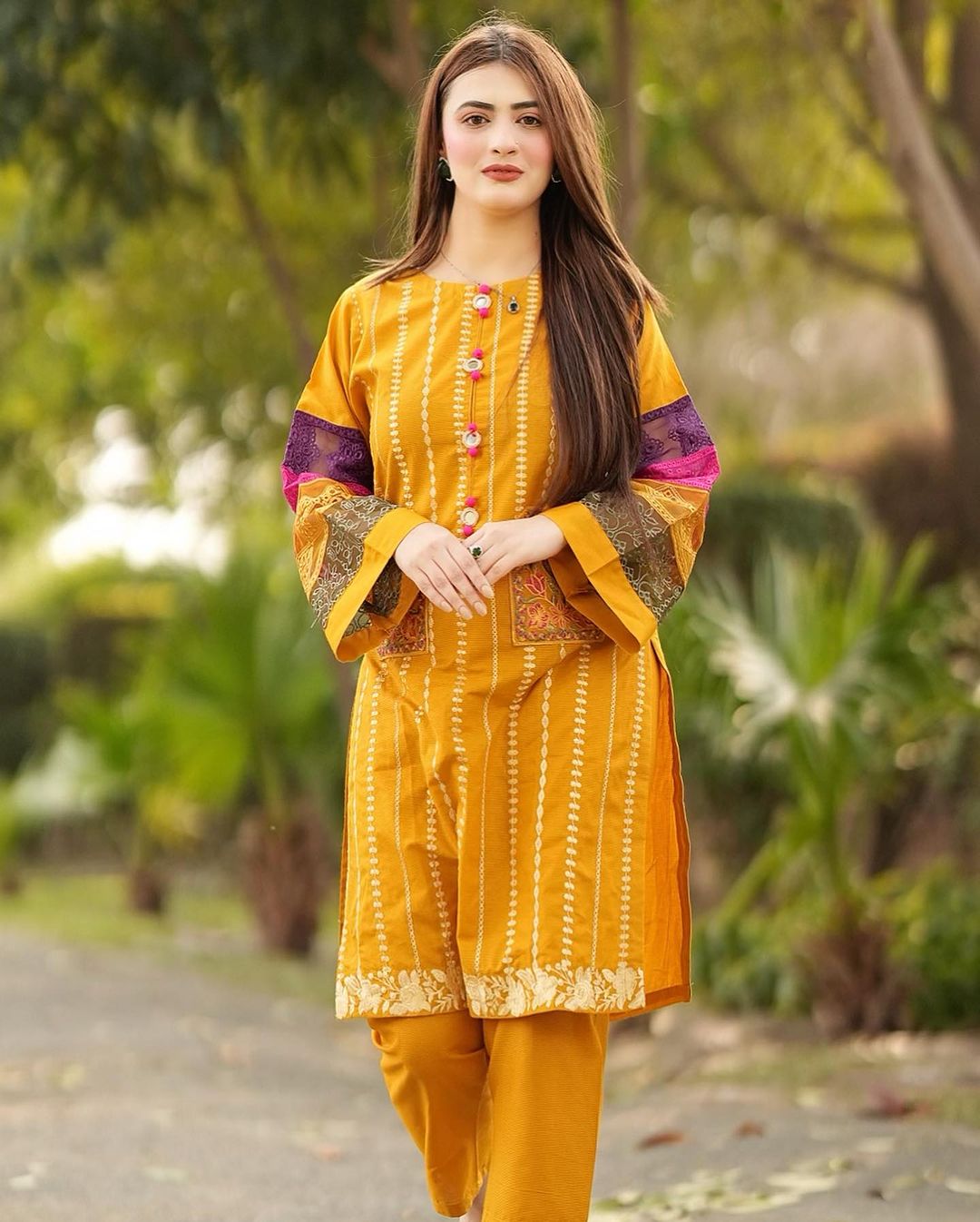 Cotton Double Pocket Embroidery 2 Piece Suit