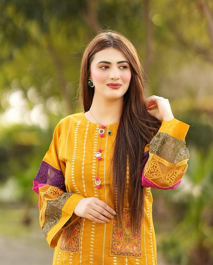 Cotton Double Pocket Embroidery 2 Piece Suit