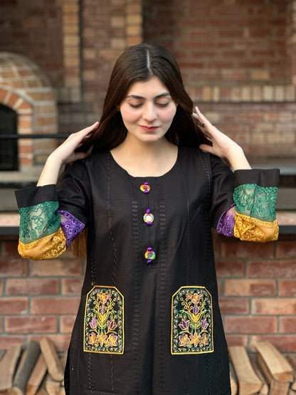 Cotton Double Pocket Embroidery 2 Piece Suit
