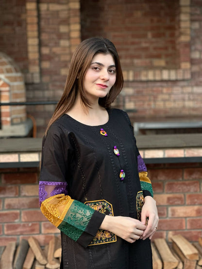 Cotton Double Pocket Embroidery 2 Piece Suit