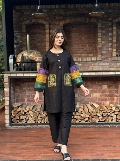 Cotton Double Pocket Embroidery 2 Piece Suit