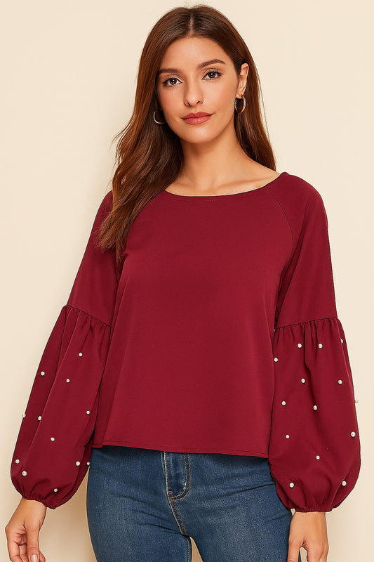 Maroon Silk long Sleeve Top